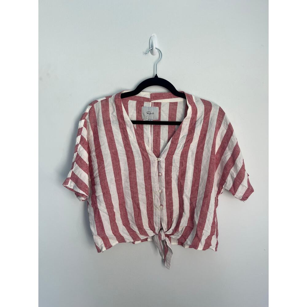 Rails Striped Button Front Shirt‎ Women XS Red White Linen Tie Hem Summer